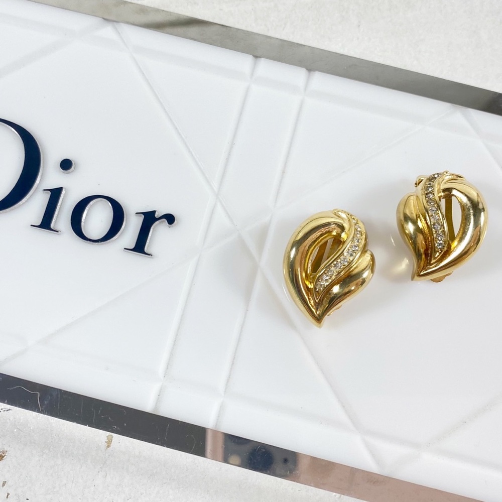 Christian Dior Gold Plated & Crystal Clip-On Earrings
